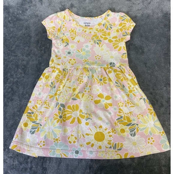 Marigold Floral Cap-Sleeve A-Line Dress Baby Girls Size 2T - Picture 3 of 8